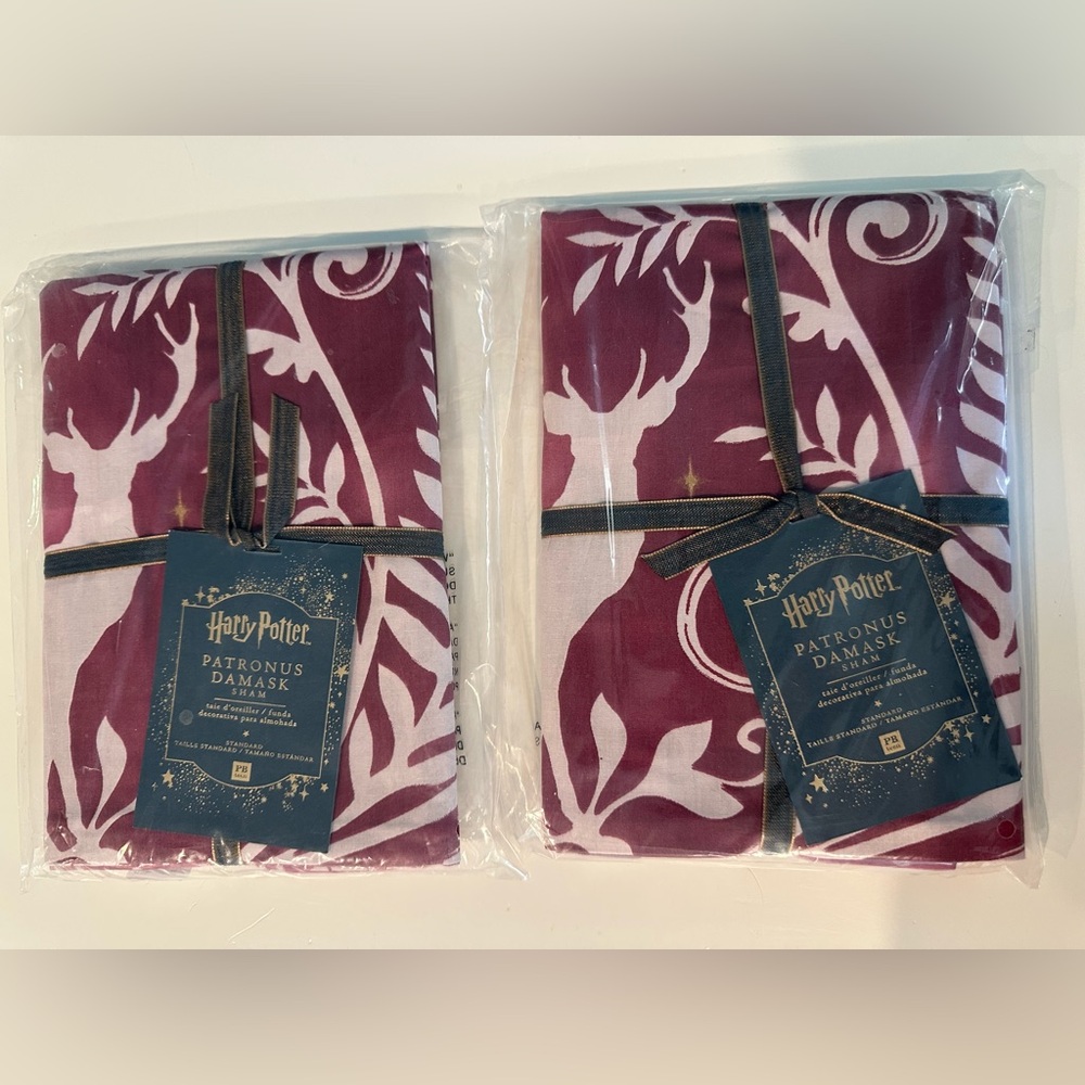 NWT Pottery Barn Teen Harry Potter Burgundy Patronus Damask Shams (Set of Two)